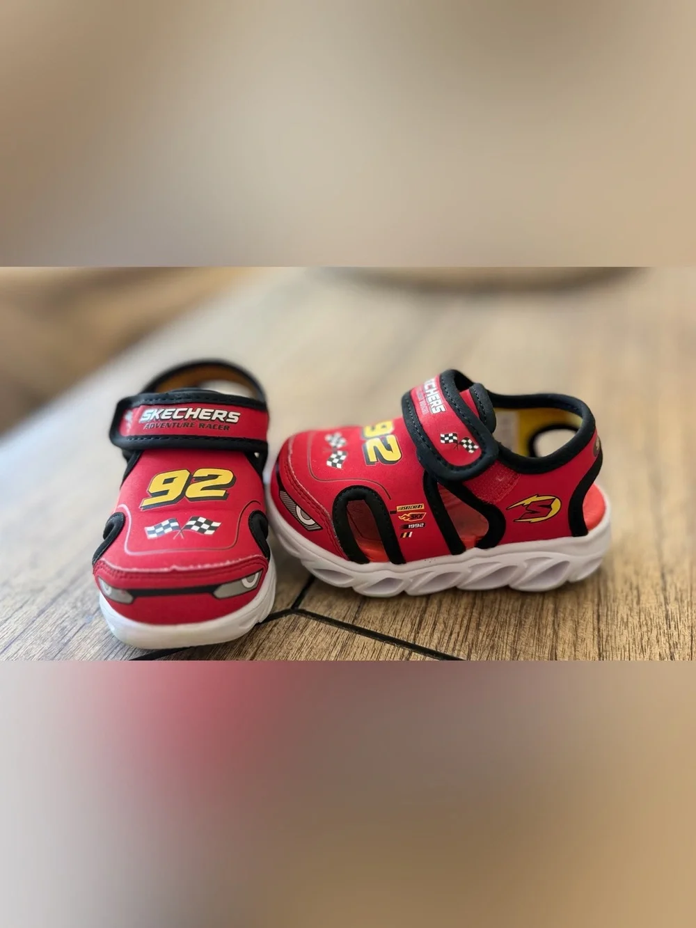 Skechers Kids' Red Racing Sandals - Lightweight Slip-On child size 7 light up!